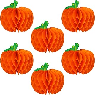 6 Pcs Pumpkin Honeycomb Paper, Halloween 3D Pumpkin Table Centerpieces, Fall Honeycomb Paper Tissue Balls for Halloween Thanksgiving Party Favor Fall Festival Supplies