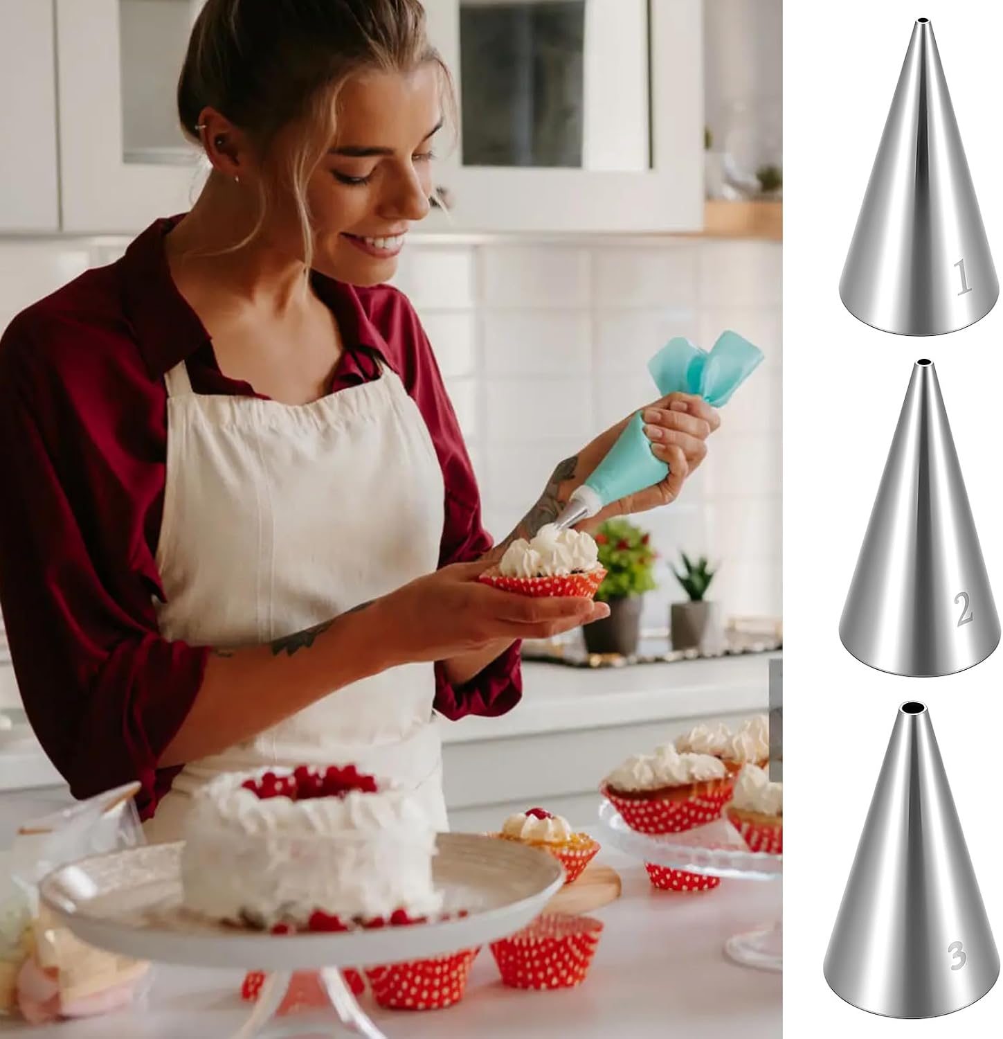 3Pcs 1 2 3 Cake Piping Tips, Cake Decorating Supplies Piping Tips, Piping Nozzles Decorating Tips, Baking Tools For Buttercream, Icing, Birthday Cake, Cupcake, DIY Art