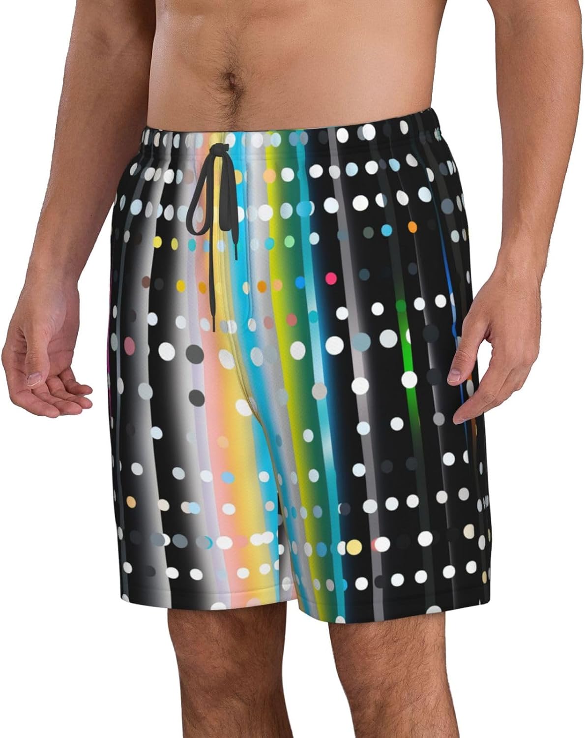 Rainbow Dot1 Print Mens Casual Shorts Drawstring Summer Beach Stretch Shorts Novelty Swimtrunks