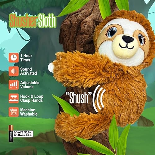 Miniatura 7 de Baby Shusher Shusher Sloth - Juguete calmante para bebé para dormir, chupete activado por llanto, animal de peluche para bebés y niños, sonidos de