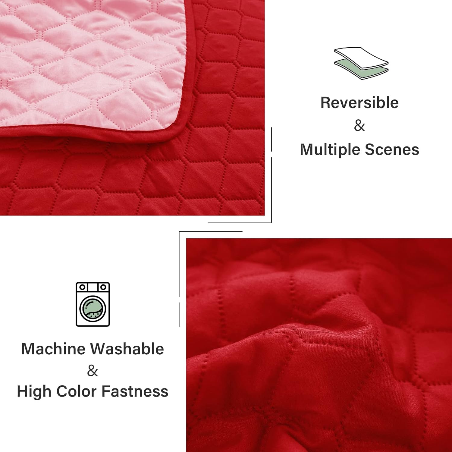 Exclusivo Mezcla Reversible California King Size Quilt Bedding Set with Pillow Shams, Lightweight Quilts Cal King Size, Soft Bedspreads Bed Coverlets for All Seasons - (Red, 112"x104") - Image 6