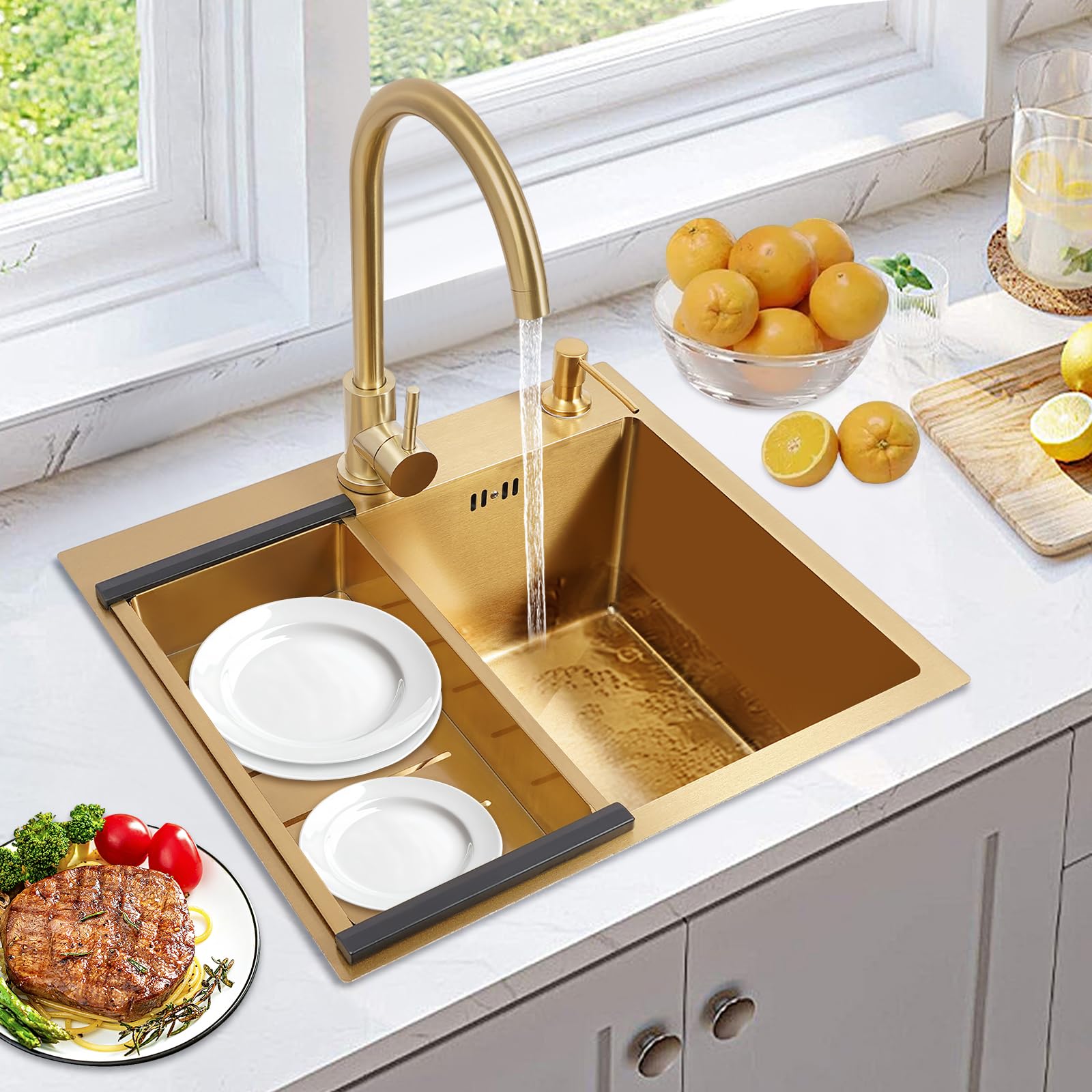 Edelstahl Spülbecken 50x45cm Einbauspüle mit Gold PVD Beschichtung