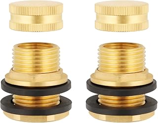 Brass Tank Bulkhead Fitting With Plug,Double 1/2" Female NPT and 3/4" Male GHT (Garden Hose Threaded) 2 Pack
