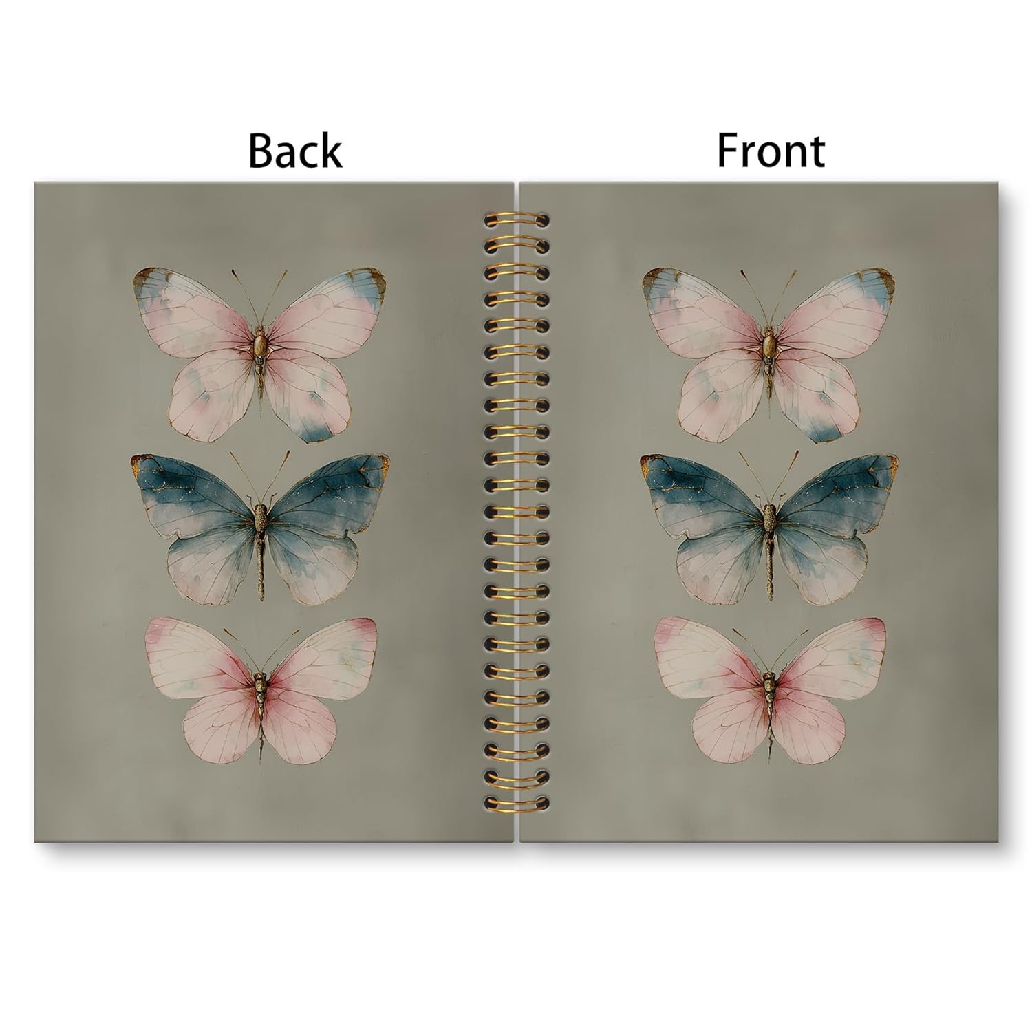 huester Vintage Butterfly Spiral Notebook Journal, Green Retro Butterfly Aesthetic Journal Notebooks for Note Taking, Vintage Office Supplies for Women Gifts for Women, 5.5x8.3 Inch - Image 8