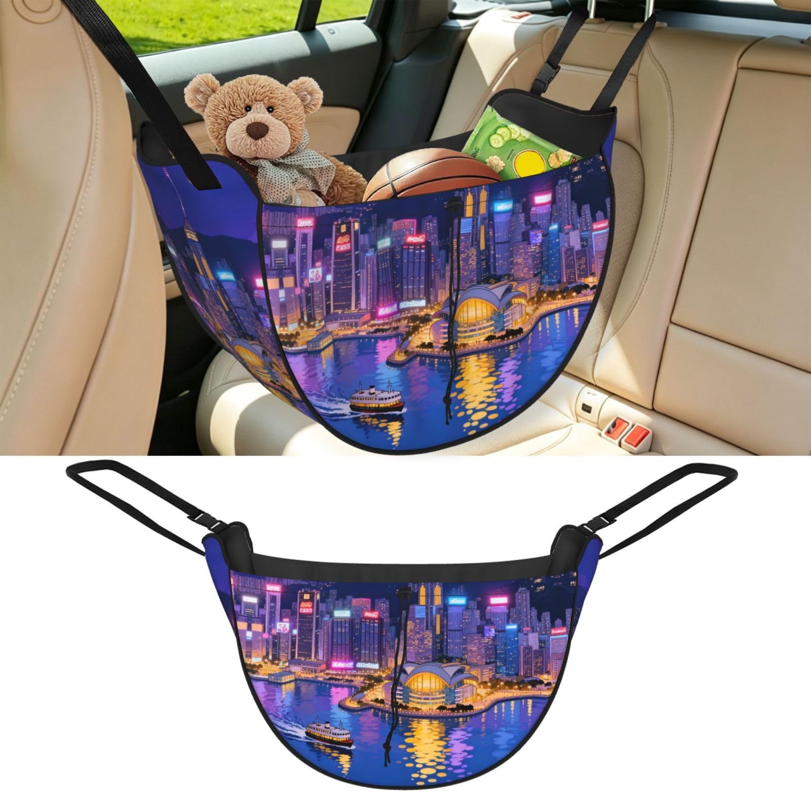 Cntdbu Black Hongkong Night Car Seat Organizer-Backseat Storage Bag For Travel