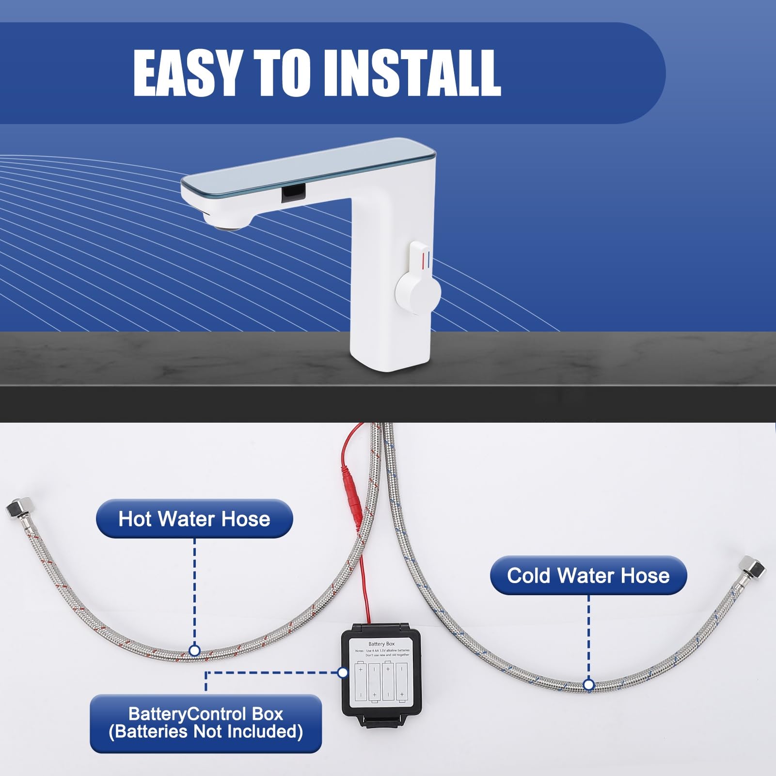 Gugxiom Rubinetto per Bagno Senza Contatto, Rubinetto Automatico con Sensore, Display Digitale, Miscelatore Acqua Calda e Fredda, Cartuccia in Ceramica, Rubinetto per Bagni, Cucine, Gabinetti (Bianco)