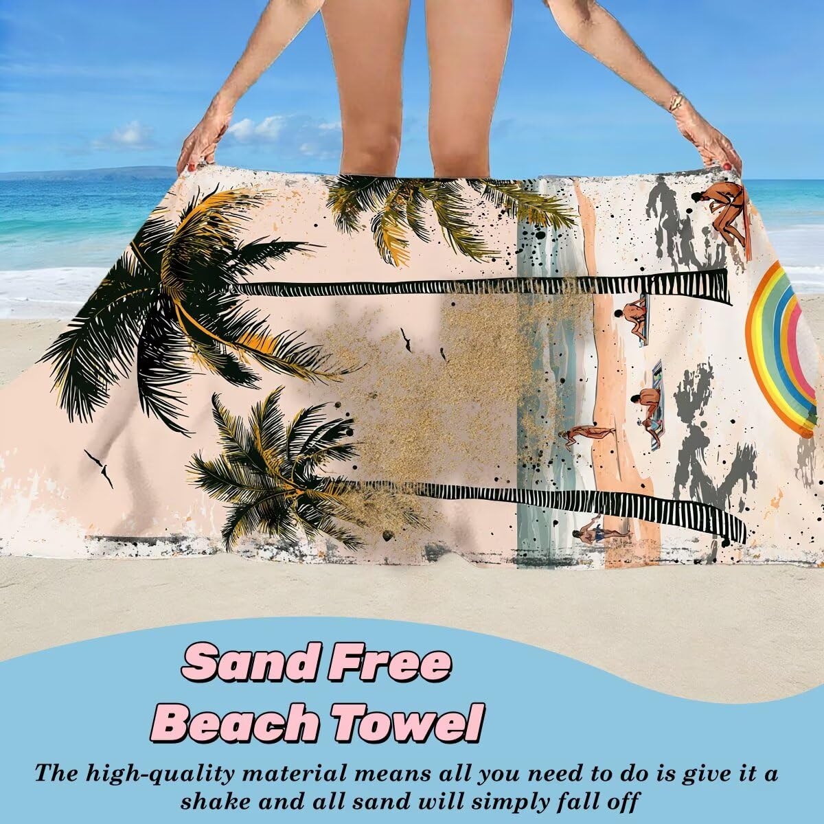 Ręcznik plażowy z mikrofibry, duży ręcznik plażowy 100 x 220 cm 2 sztuki, męski damski ręcznik gimnastyczny, odporny na piasek ręczniki plażowe, szybkoschnące ręczniki z mikrofibry na plażę (krajobraz