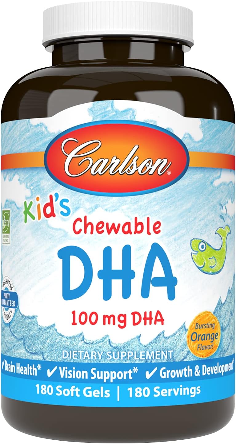 Kid's Chewable DHA, 100 mg DHA, Brain Health, Vision Function, Growth & Development, Orange, 180 Chewable Softgels