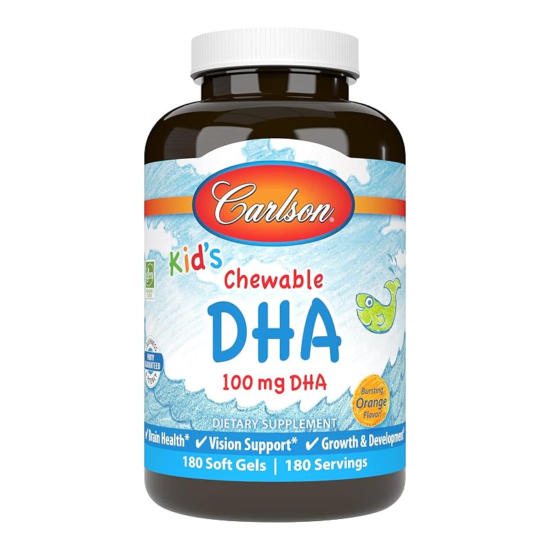 Carlson Suplemento Infantil de DHA Mastigável, 100 mg, 180 cápsulas gelatinosas mastigáveis