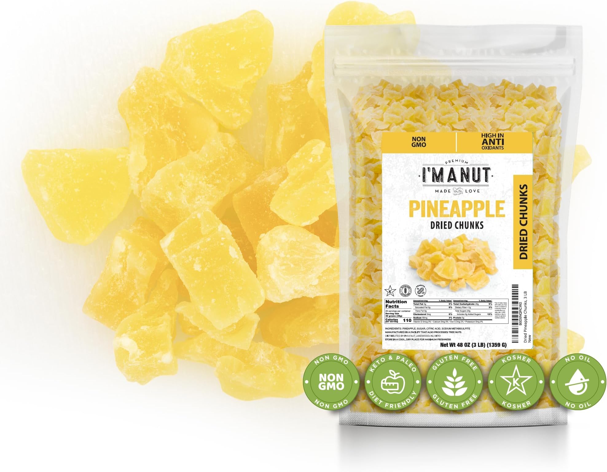 Premium Dried Pineapple Chunks 32oz | Non-GMO, Batch Tested Gluten & Peanut Free | Ethically Sourced for Guilt-Free Snacking | Fresh, Crispy & Sweetened for Delicious Flavor