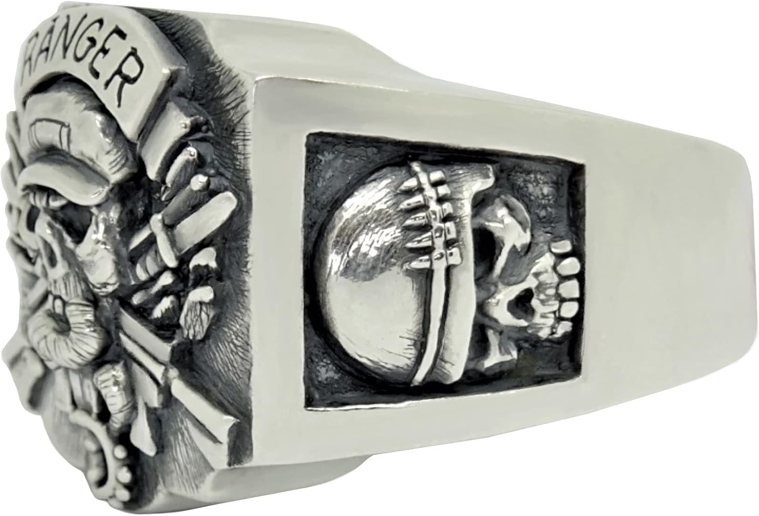 Rangers Special Forces Soldier Sterling Silver 925 US Army Men’s Skull Biker Ring Handmade