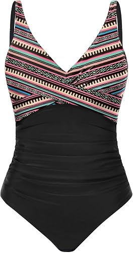 CMTOP Bañadores Mujer Reductores Push Up Cuello en V Acolchado Traje de Baño Una Pieza Vientre Plano Ropa de Baño Control ...