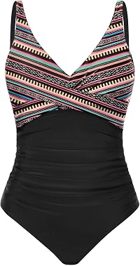 CMTOP Bañadores Mujer Reductores Push Up Cuello en V Acolchado Traje de Baño Una Pieza Vientre Plano Ropa de Baño Control ...