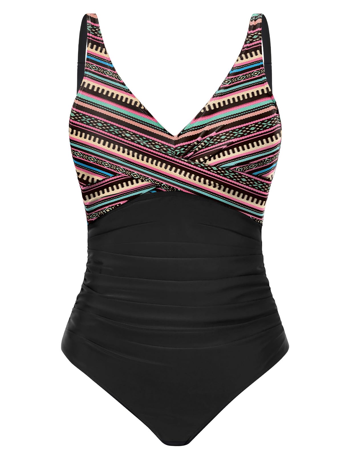 CMTOP Costume Intero Donna Contenitivo Controllo della Pancia Costumi da Bagno, Scollo a V Push Up Costume da Bagno Curvy Monokini Mare Spalline Regolabili Beachwear Swimwear