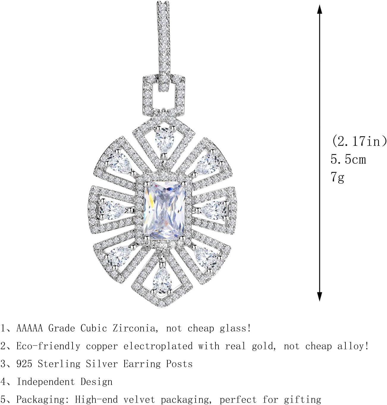 S925 Sterling Silver posts Colorful Geometric Crystal dangle drop Earrings for Women Cubic Zirconia Hypoallergenic Dangling Earrings Fashion Jewelry Gift for Prom Party Wedding - Image 5