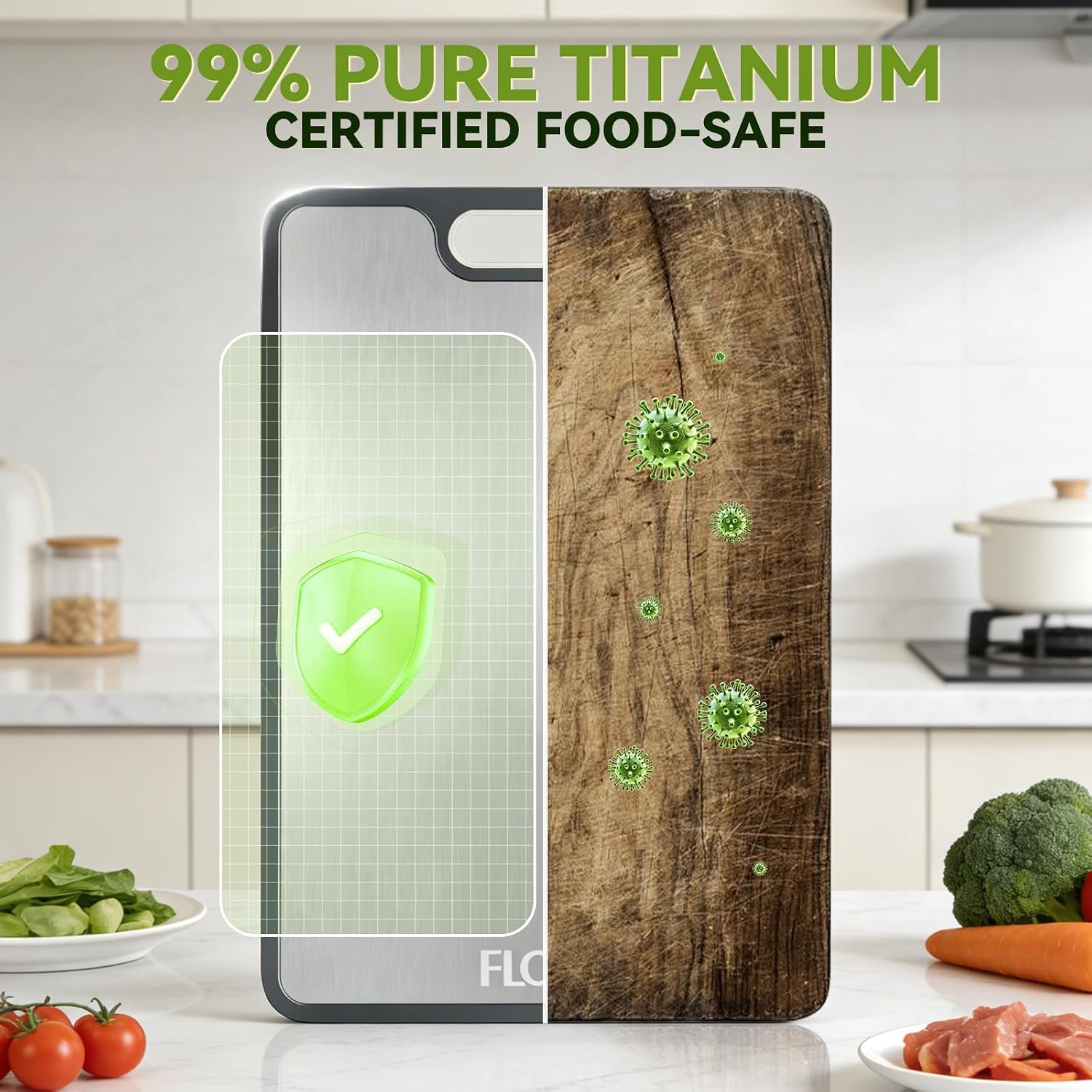 R FLORY Titanium Cutting Board for Kitchen, 2 Pack 2-in-1 Double-Sided Chopping Board with Measuring Ruler, Titanium/PP, Small 12 x 8 inch and Medium 15 x 10 inch