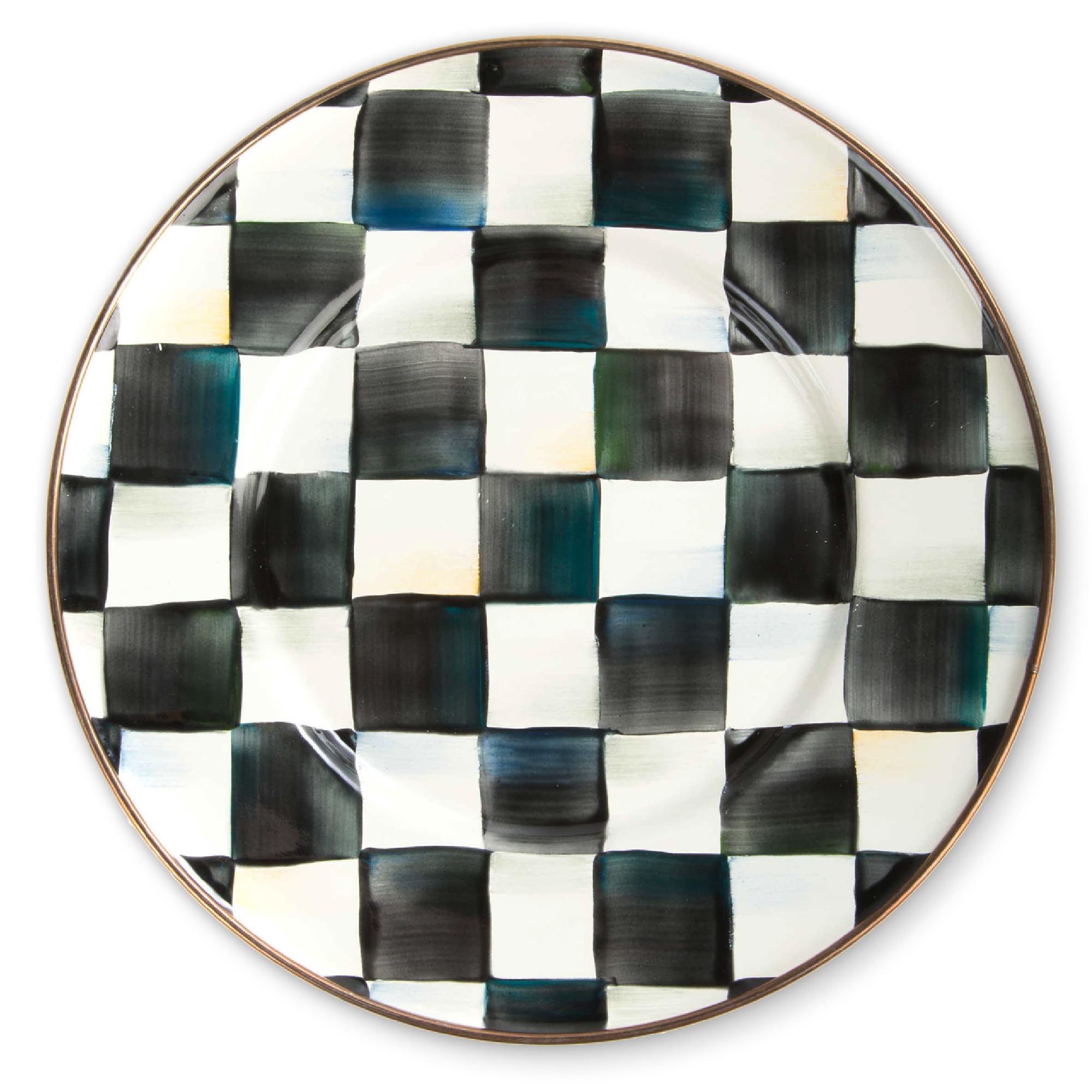 MACKENZIE-CHILDSEnamel Salad and Dessert Plate, Small Plate for a Dessert or Appetizer Dish, 8 Inches, Black-and-White Courtly Check