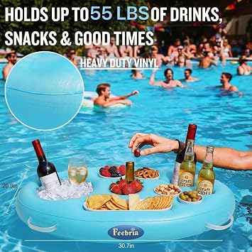 Inflatable Pool Drink Holder with Large Capacity, Floating Drink Float for Hot Tub, Pool, Beach & Party - Holds Drinks, Phones & Snacks, Easy Inflation