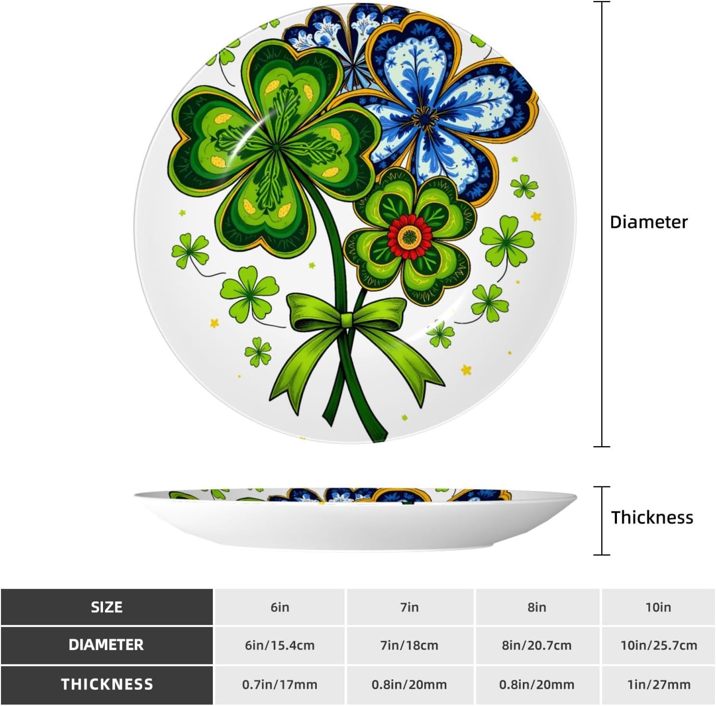 Saint Patrick Green Bow Style Ceramic Plate Display Decorative Plate With Stand Wall Hanging Plate For Home Decor 10 Inch