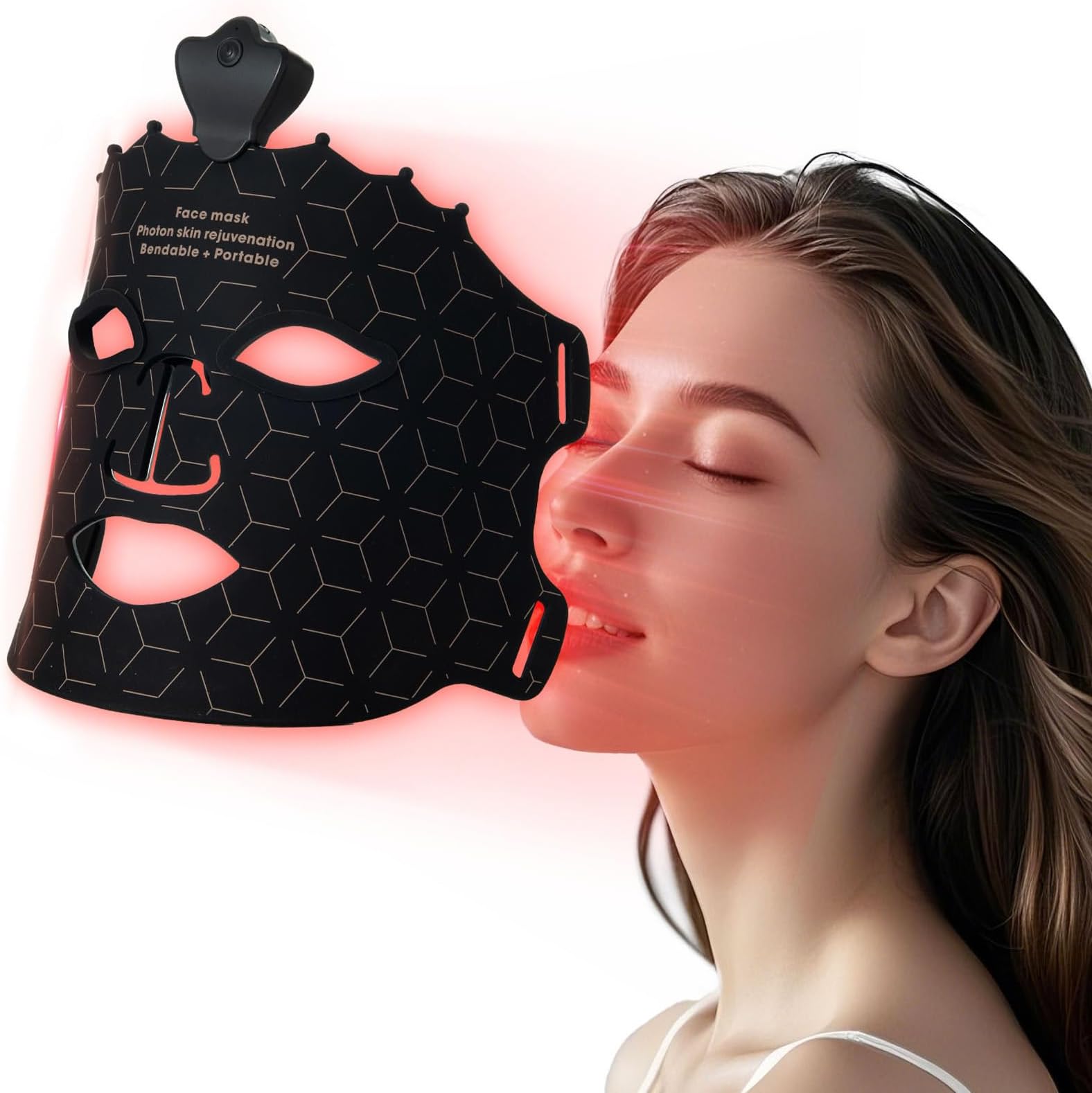 โ SUERBEATY Red Light Mask for Face, Facial Skin Care Mask At Home, Soft Silicone, Lightweight and Foldable