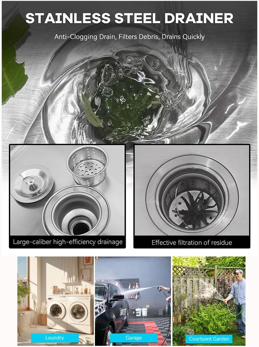 Outdoor Sink Set, Freestanding Stainless Steel Laundry Sink with Large Workstation, Outdoor Garden Sink with Tap and Storage Shelves, Utility Sink Porta