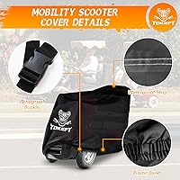 Vista 3 de Funda para scooter de movilidad, tela Oxford 420D resistente, funda protectora impermeable para todo tipo de clima, con hebilla resistente al viento