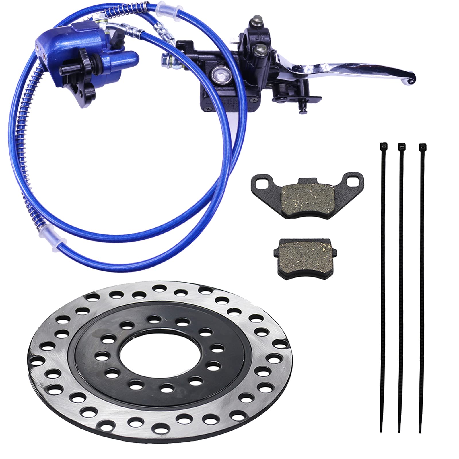 PRO BATRear Hydraulic Disc Brake System Caliper, , ATV Quad Rear Hand Brake Assembly Master Cylinder Caliper Come with Brake Pads for 50cc 70cc 90cc 110cc 125cc 150cc Quad Bike ATV Buggy, Blue