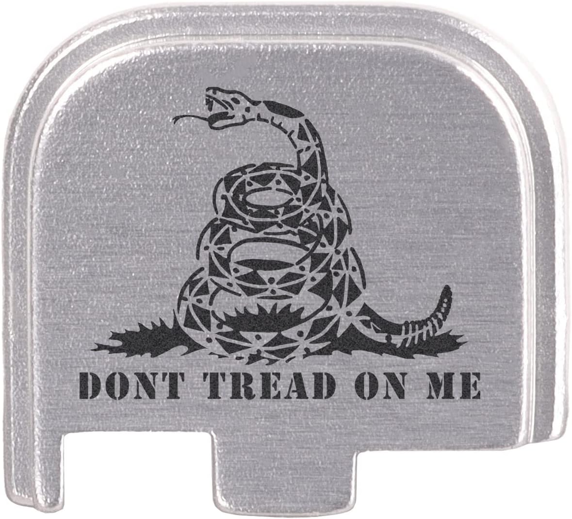 NDZ Performance Rear Slide Cover Back Plate for Glock Models 43 43X 48 9MM Laser Engraved Hardcoat Anodized Aluminum in Silver - Don't Tread On Me Snake Squares