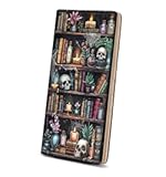 Womens Wallet&comma; Goth Skull Bookshelf Slim Thin RFID Blocking Credit Card Wallets&comma; Long Bifold PU Leather Card Holder Organizer&comma; Cash Clutch Billfold with Zipper Coin Pocket Ladies Girls Gift