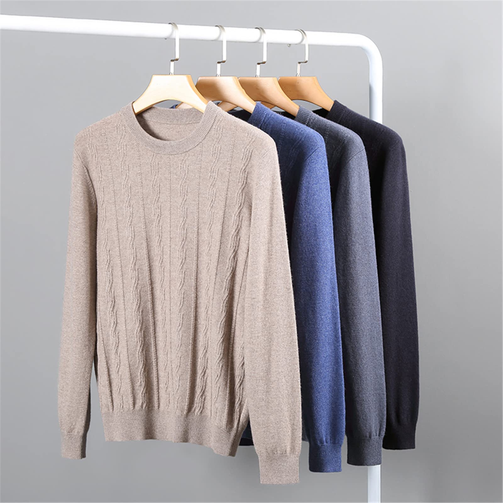 Vogrtcc Herbst und Winter handgestrickter Kaschmirpullover Mittelalter und Junge Herren Pullover Rundhals Kaschmir Pullover, hellblau, Medium