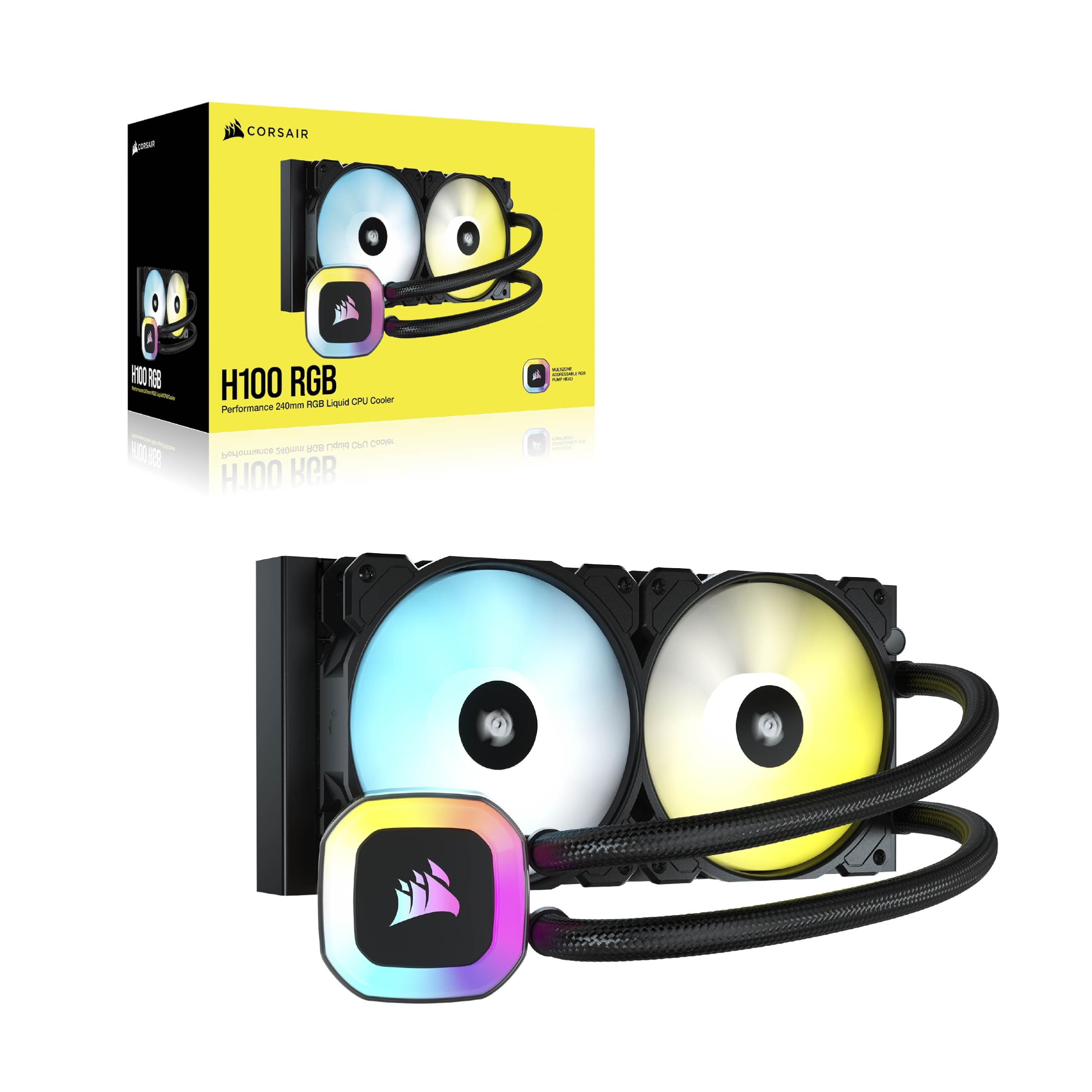 CORSAIR H100 RGB-Flüssig-CPU-Kühler - 240mm AIO - SP120 RGB ELITE Lüfter - Passend Für Intel LGA 1200/115X/2066, AMD AM4 - Motherboard ARGB Adapter Enthalten - Schwarz