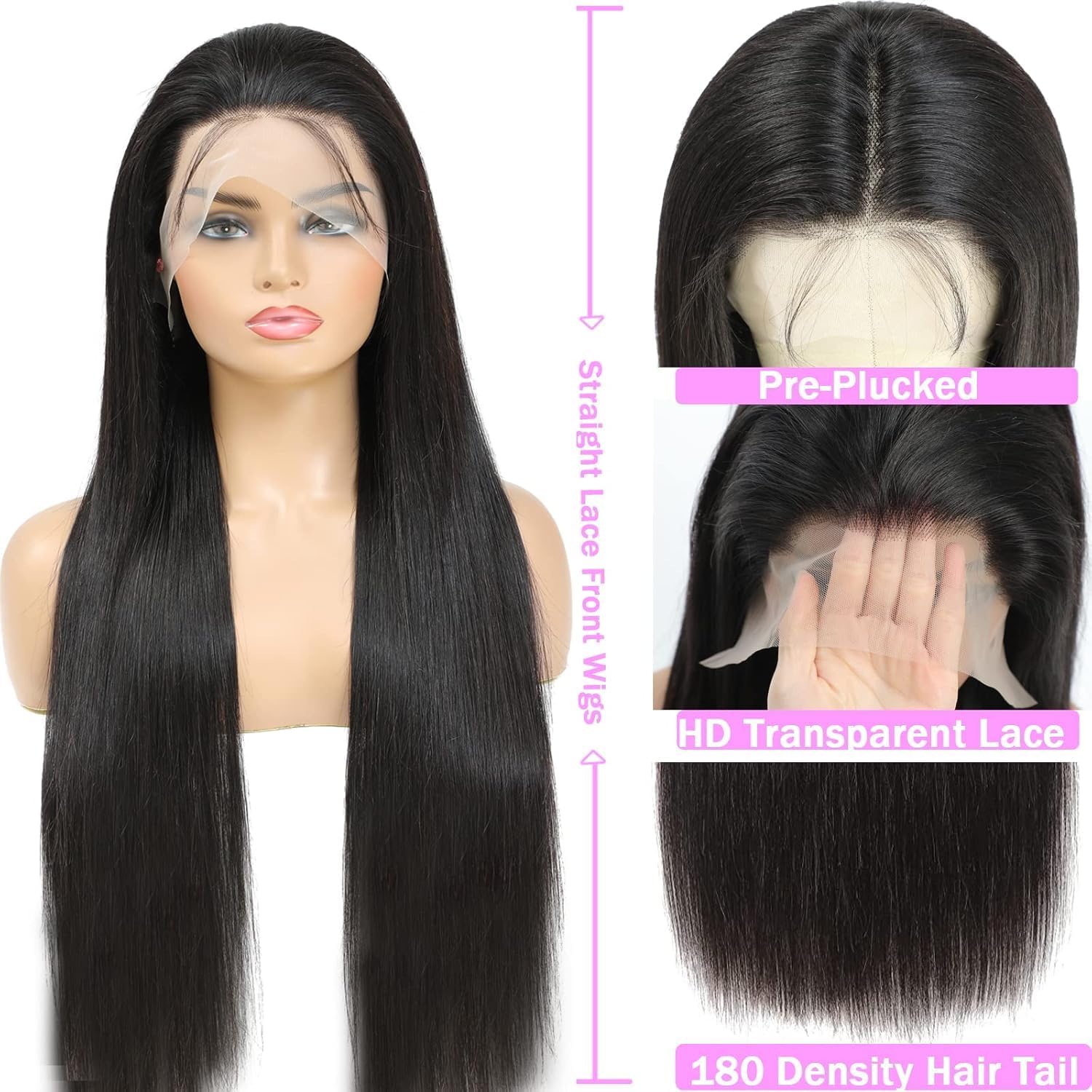 32 Inch 13x6 Lace Front Wigs Human Hair 180 Density Straight Human Hair Wigs Pre Plucked 13x6 HD Frontal Lace Straight Glueless Wigs Human Hair For Women - Image 4
