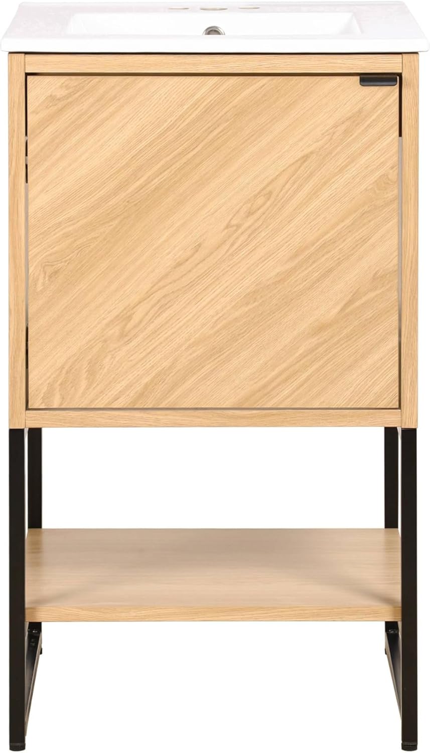 JONATHAN Y VAN1012A Juhl 20 in. W x 18 in. D x 33 in. H Chevron-Front Modern Minimalist 2-Shelf Bathroom Vanity Cabinet Only with Soft Closing Doors (Sink Basin Not Included), Oak