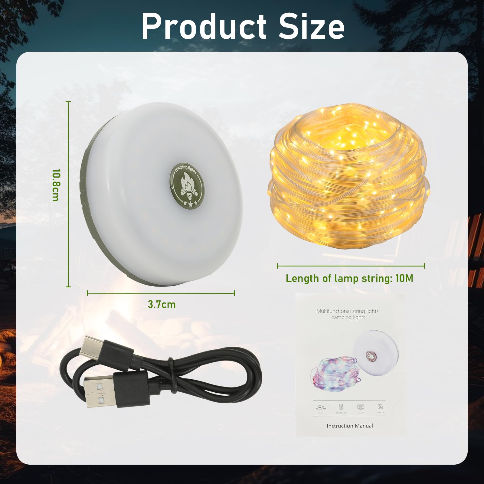 Jsdoin Camping Fairy Lights, Rollable, 10m 4-in-1 Outdoor Fairy Light with 5 Lighting Modes, LED 30s Recovery, USB Charge - Image 4