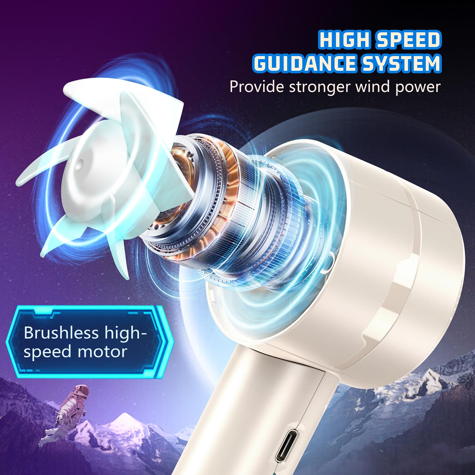 Confezione da 2 mini ventilatori portatili (motore ad alta velocità da 7000 giri/min, durata della batteria 4-16 ore), ricaricabili tramite USB, 4 velocità, potente vento per estate/vacanze/viaggi,