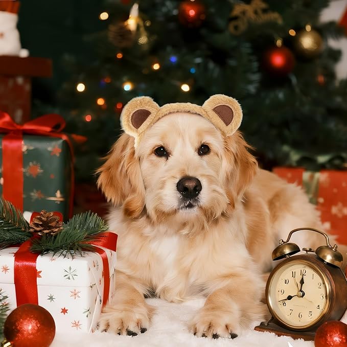 Vincha de orejas de oso para perro ajustable talla mediana grande caqui miniatura 5