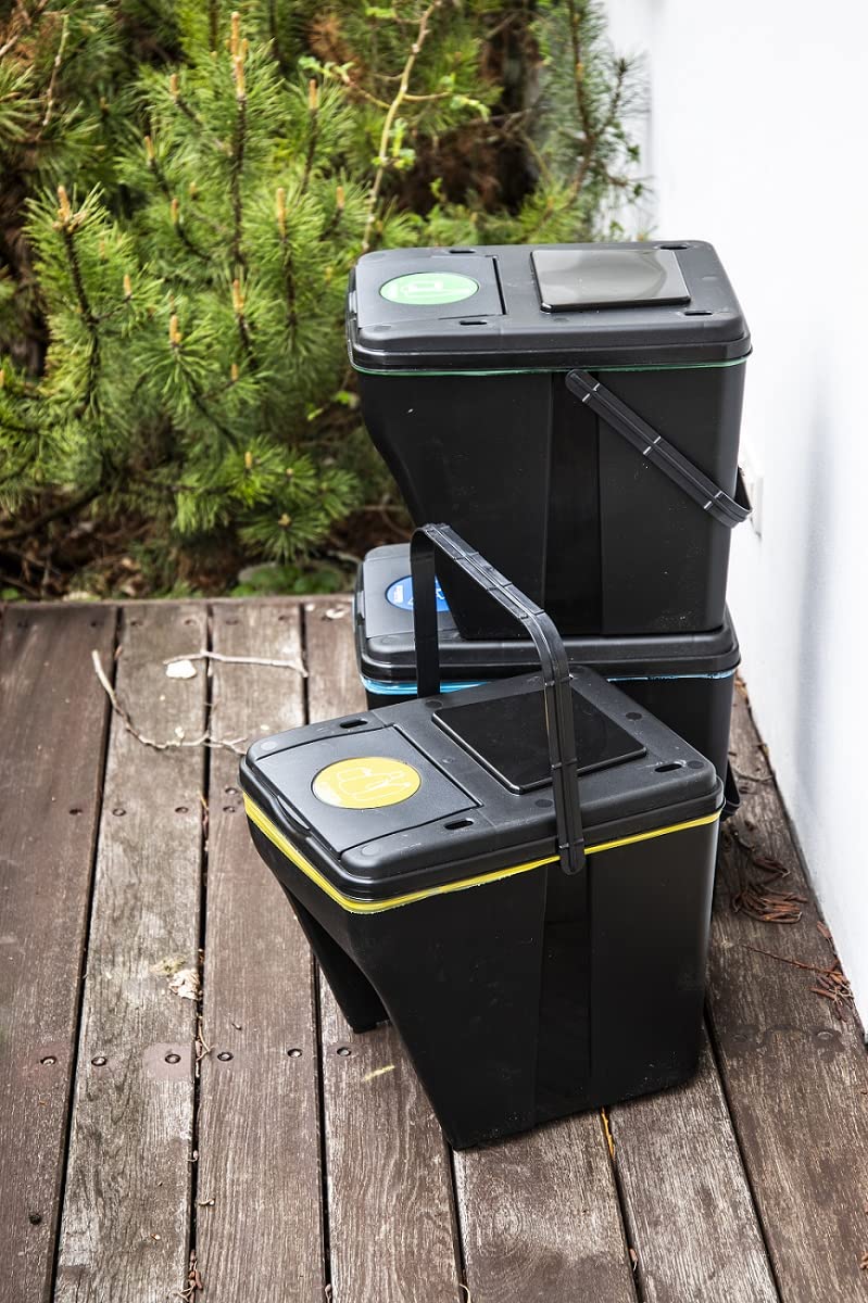 4 Cubo Basura Reciclaje 100L - 4x25L con 5 colores de pegatinas Cubo de clasificación selectiva para residuos orgánicos, papel, vidrio Sistemas de clasificación de basura