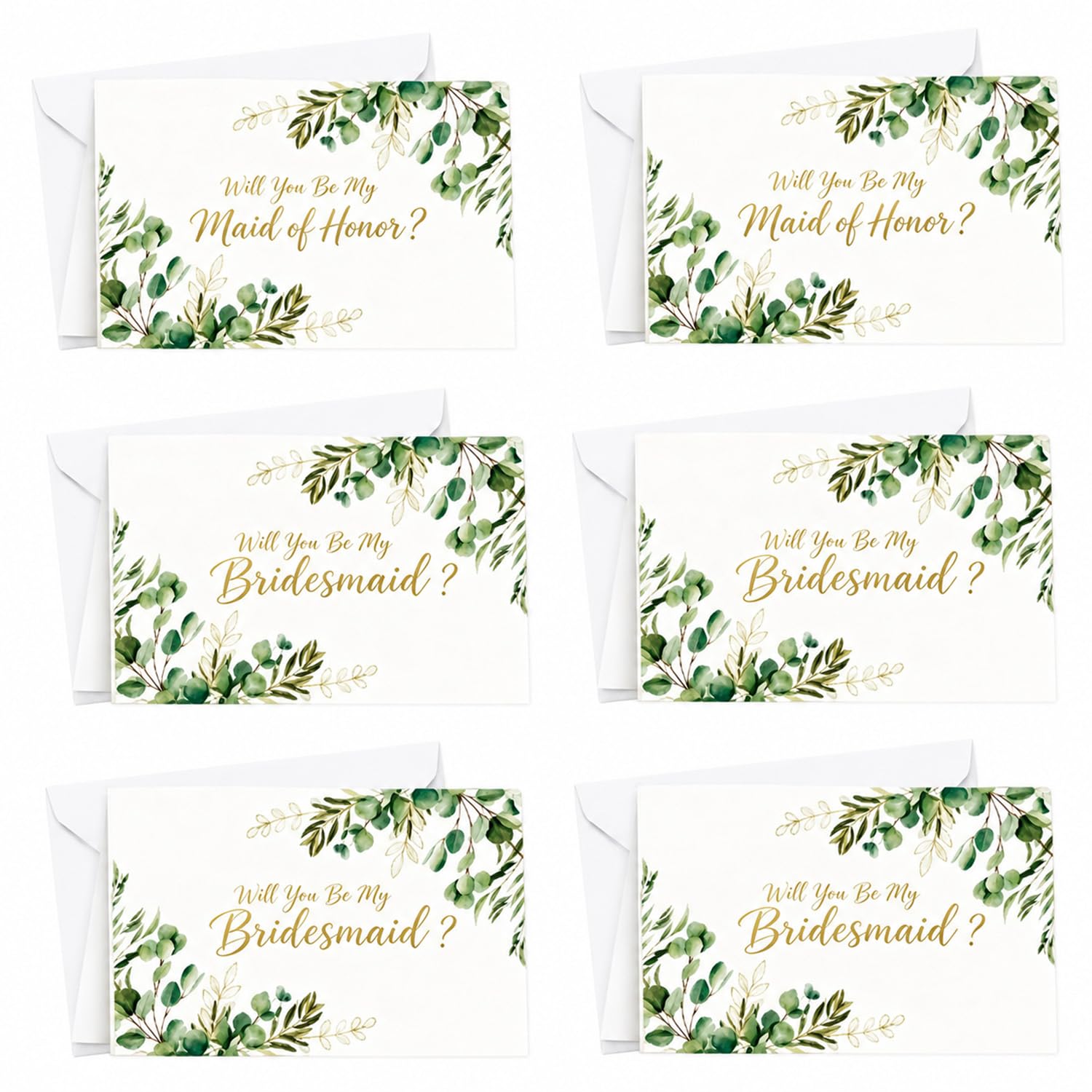 Borealyn 6 Pack Large Bride Squad Proposal Cards Set, 4 Will You Be My Bridesmaid Card, 2 Will You Be My Maid of Honor, Wedding Bridesmaids Invitation Cards with Envelope