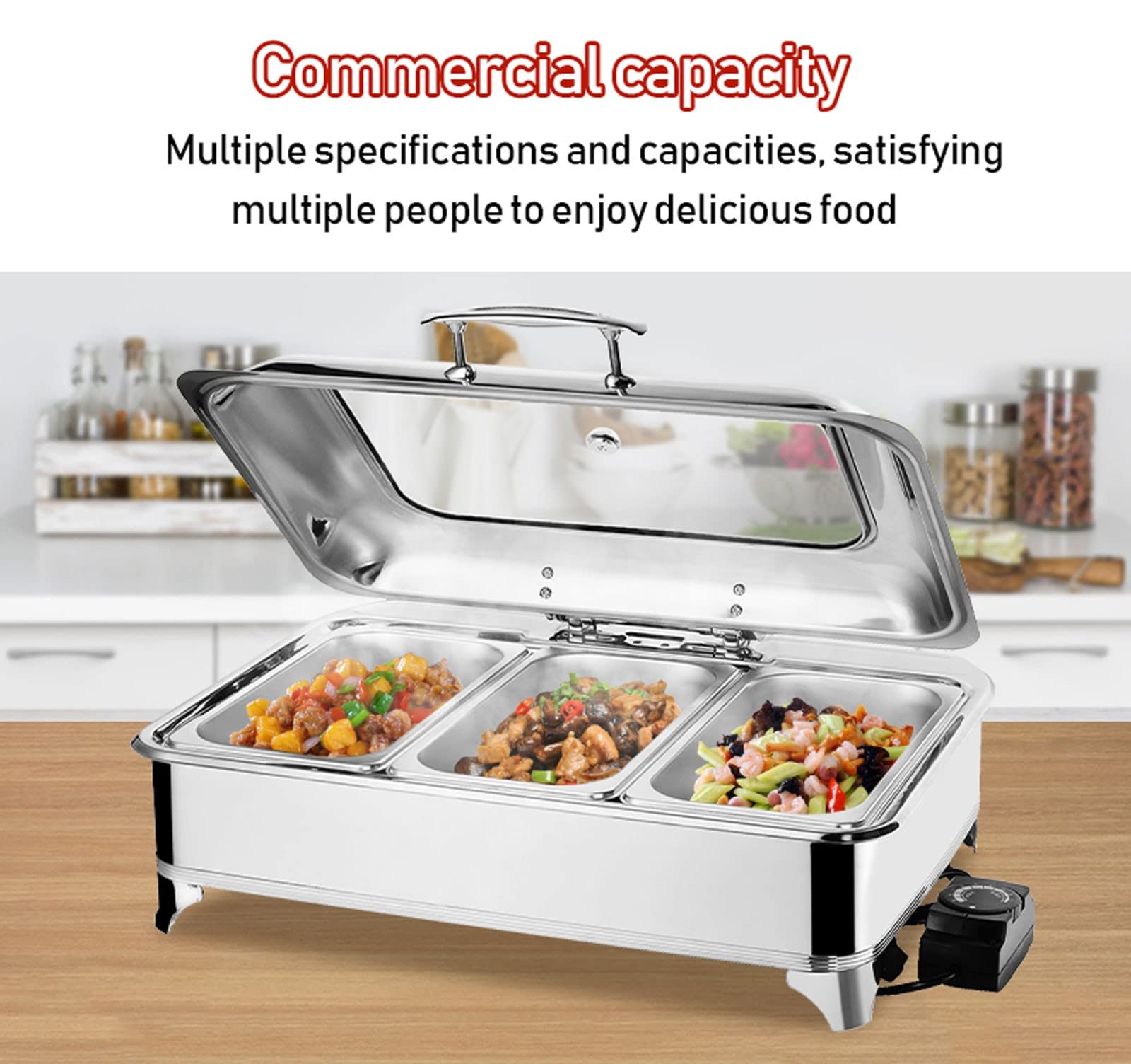 Scaldavivande Elettrico per Buffet 400w/220v Chafing Dish Acciaio Inox Scalda Buffet para Mantenere Il Cibo Fresco e Delizioso, Rimovibile E Facile da Pulire - 9L(Size:2 grid)