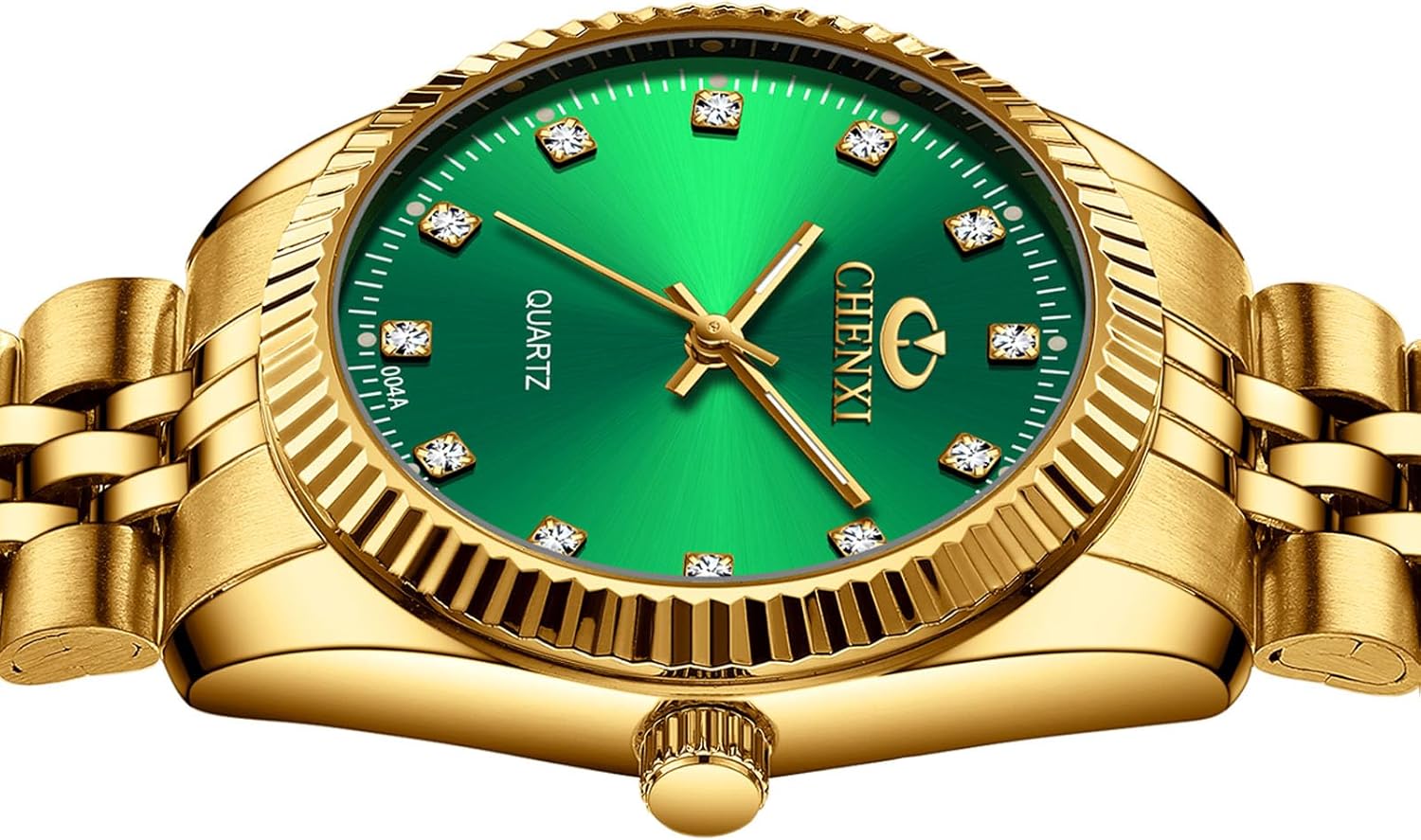 FANMIS Men's Classics Business Easy Reader Quartz Watch Military Analog Luminous Waterproof Quartz Stainless Steel Watch Elegant Gift Watch for Men (X Gold Green)