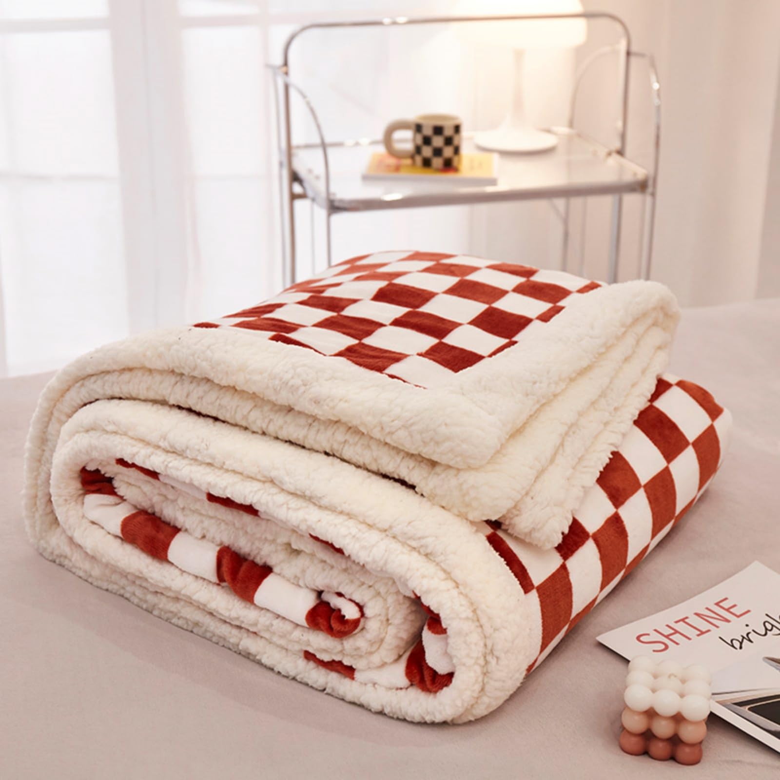 Couverture en laine d'agneau pour lit et canapé plaid chaud à carreaux