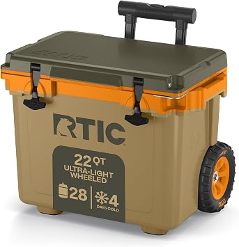RTIC 22 QT Ultra-Light Wheeled Cooler with Handle | Wheeled Ice Chest Box for Beach, Drink, Beverage, Camping, Picnic, Fishing, Boat and Barbecue