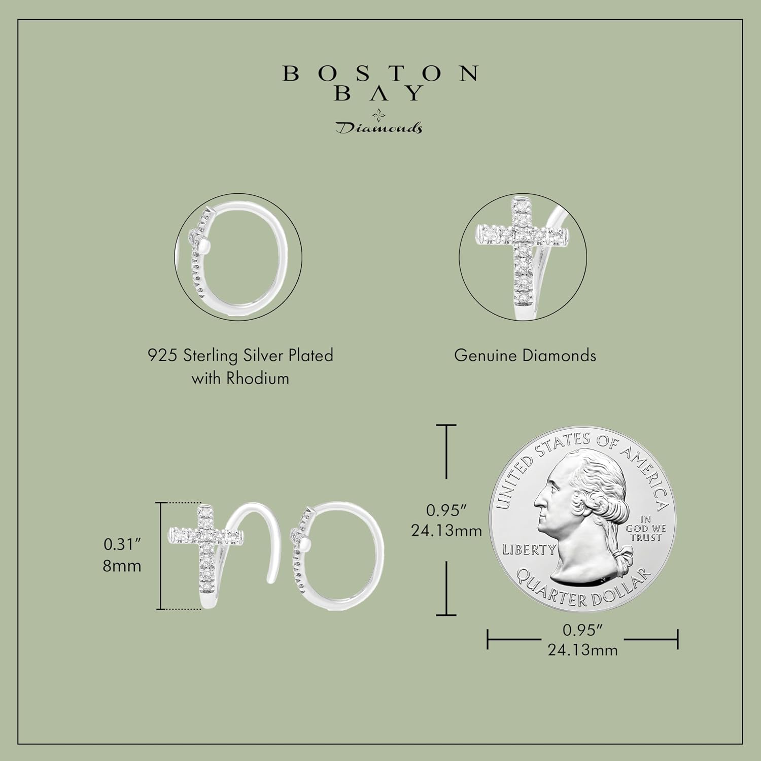 Boston Bay Diamonds Sterling Silver Diamond Cross Wrap or Stud Earrings