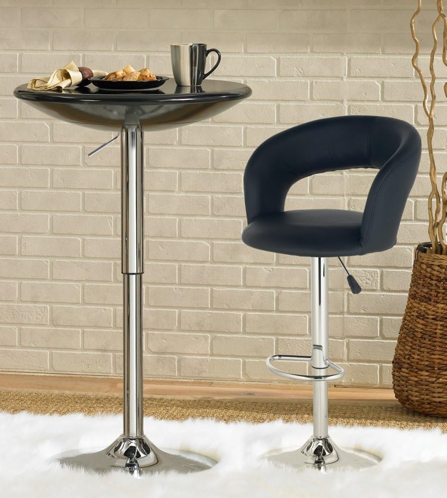 Studio 55D Groove Chrome Metal Swivel Bar Stool Silver 30" High Modern Black Faux Leather Upholstered Cushion Adjustable with Backrest Footrest for Kitchen Counter Height Island Home Shed