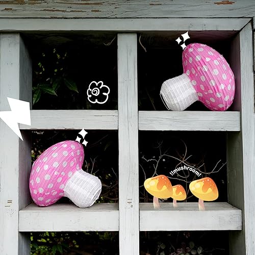 Miniatura 3 de 4 linternas de papel de hongo, Cynzia grandes faroles de papel del país de las maravillas y selva, adorno colgante con temática de selva, decoración