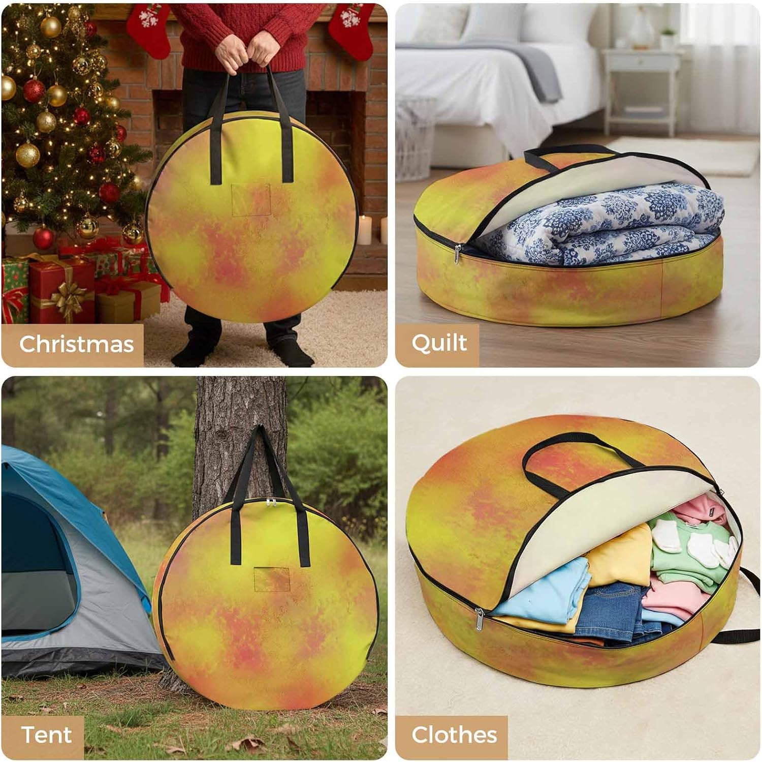 Yellow Orange Gradient Round Storage Bag 36 Inch, Watercolor Yellow Clothes Storage Container with Handles Heavy Duty Organizer for Comforter, Bedding & Holiday Wreaths