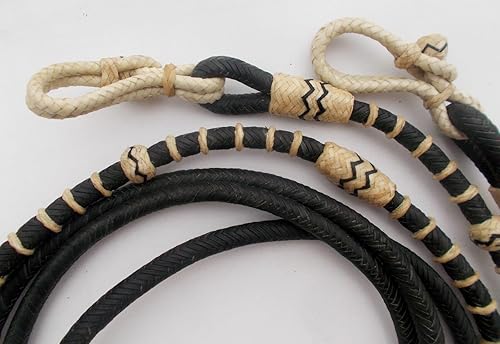 Miniatura 5 de Cuerda negra con nudos naturales, piel cruda, tachuelas de caballo trenzadas a mano Romal Romel Reins hecha a mano, cuerda de ranchocuerda, 8.5