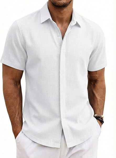 COOFANDY Camisa Hombre Manga Corta Verano 100% Algodón Camisas Hombre Casual Regular Fit - 1