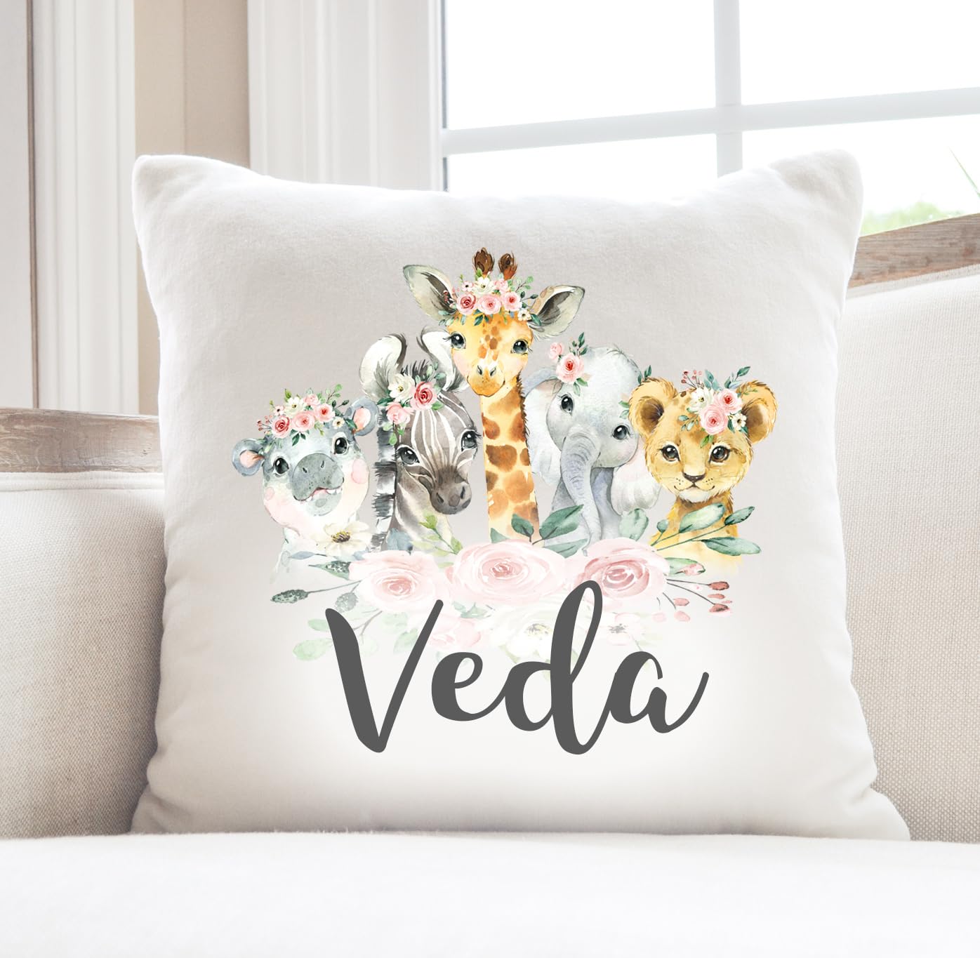 Safari Animals Baby Girl Custom Nursery Decorative Pillow