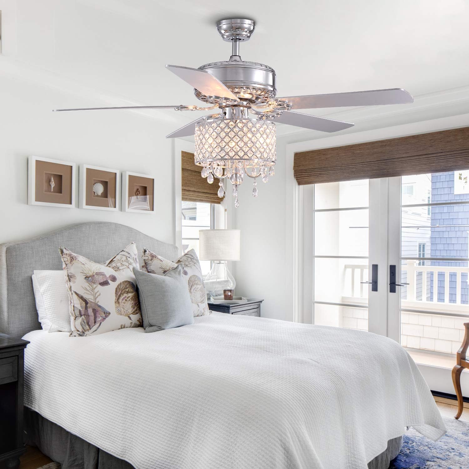 Limited 7PMBEANE Crystal Ceiling Fans Light 5 Reversible Wood Blades Contemporary Chandelier 3 Speeds with Remote Control for Living Room Dining Room 52 Inches